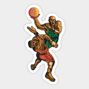 Basketball Player Dunking Blocking Retro Sticker